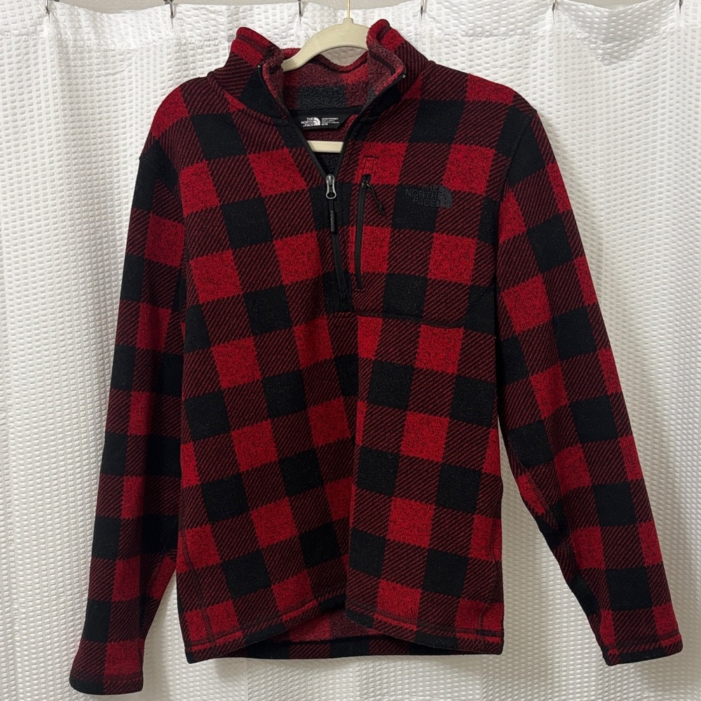 The North Face Men's Red and Black Plaid Sweater